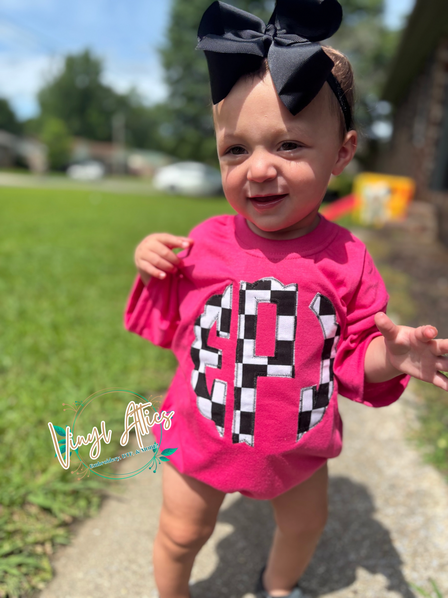 Checkered initial embroidered bubble