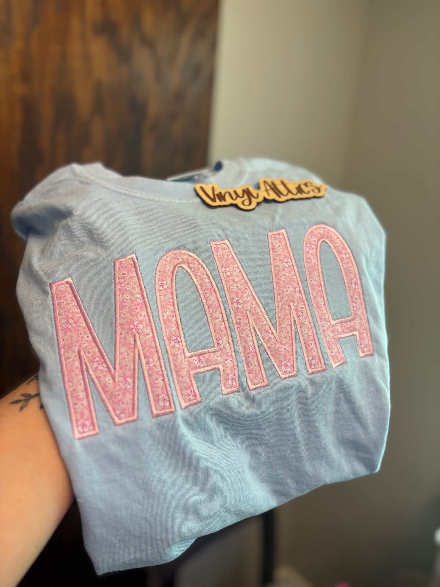 Hydrangea pink floral Embroidered Mama