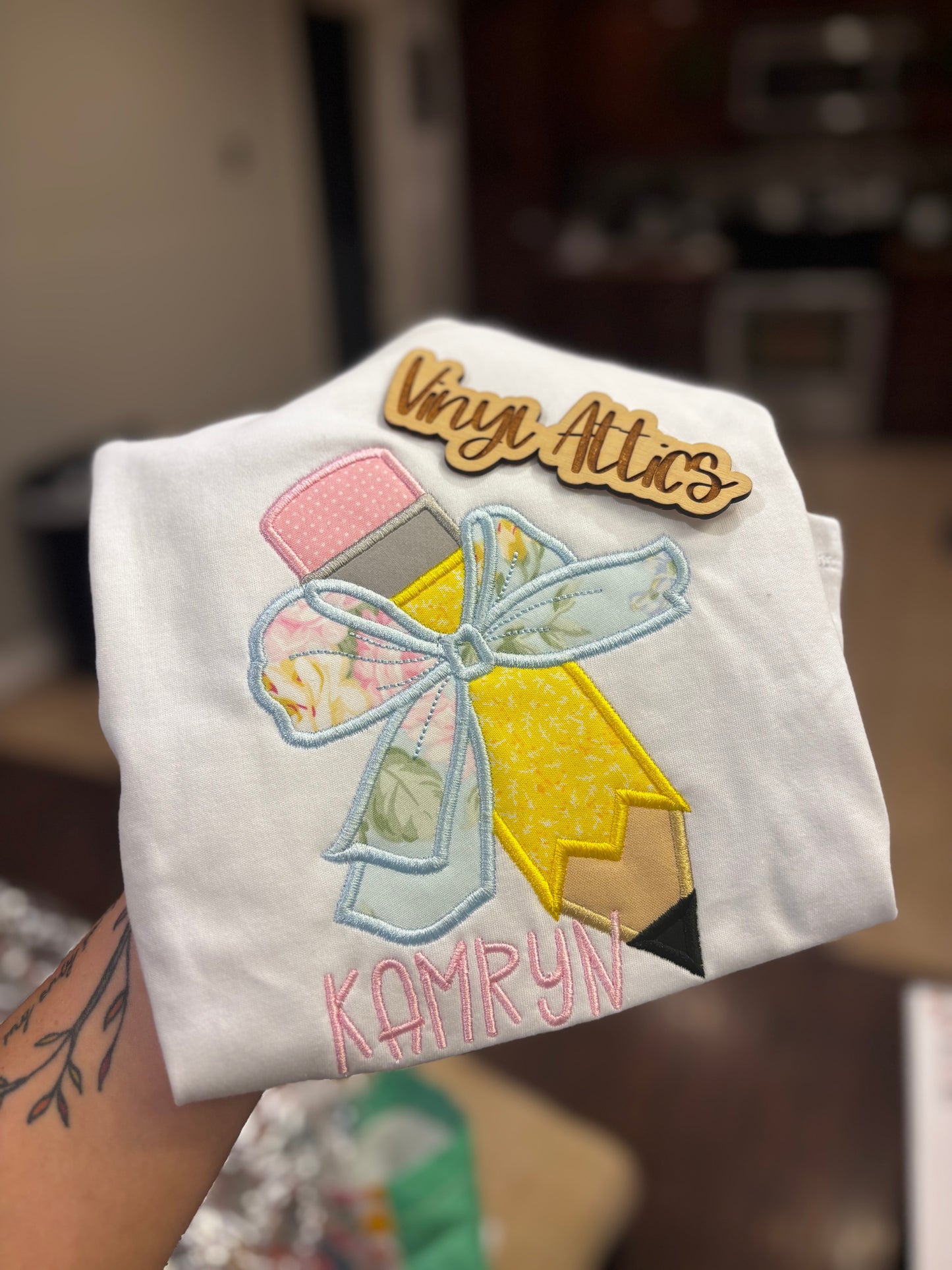 Pencil bow name tee