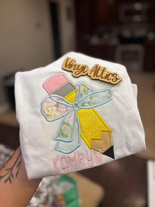 Pencil bow name tee