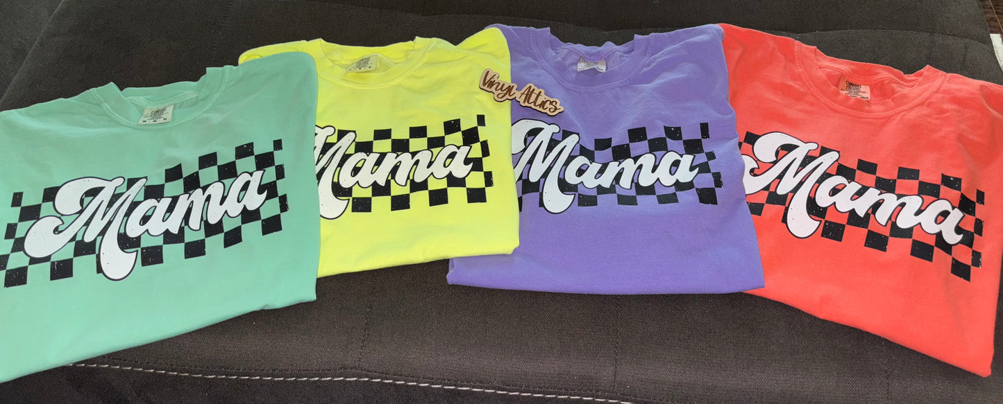 Checkered neon mama tee