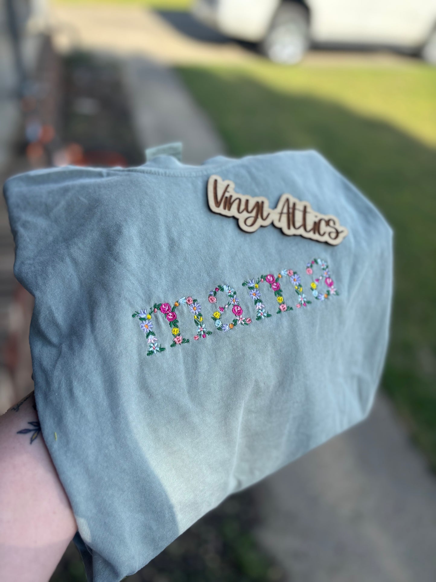 Floral embroidered mama shirt