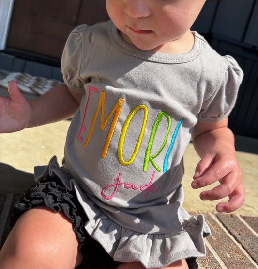 Colorful kids name ruffle shirt