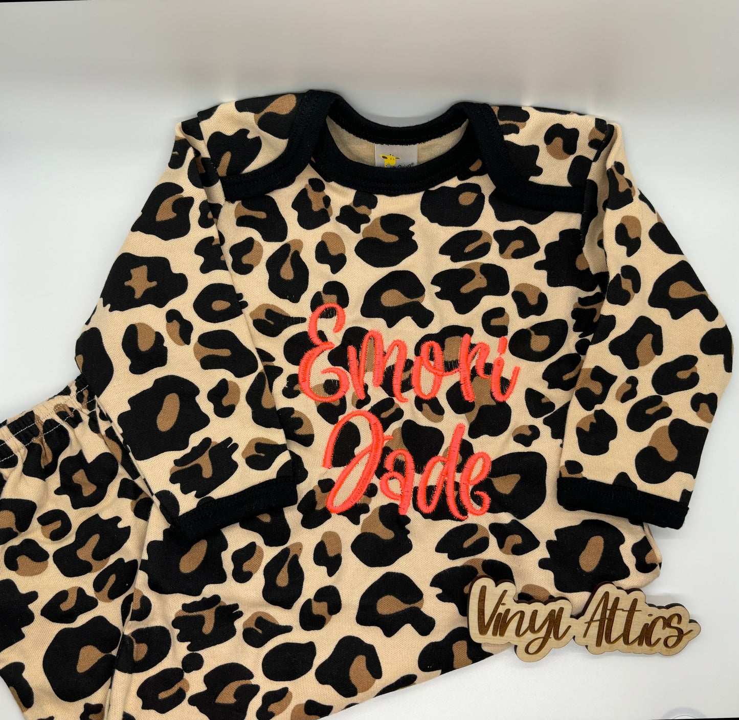 Embroidered baby leopard print gown