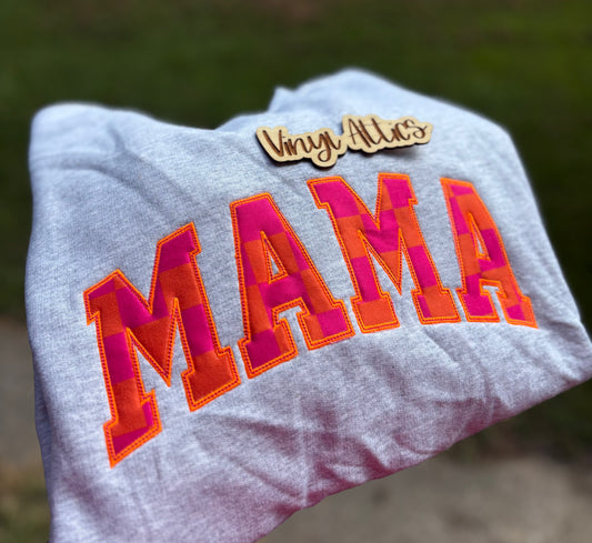 Neon checkered Mama embroidered sweatshirt