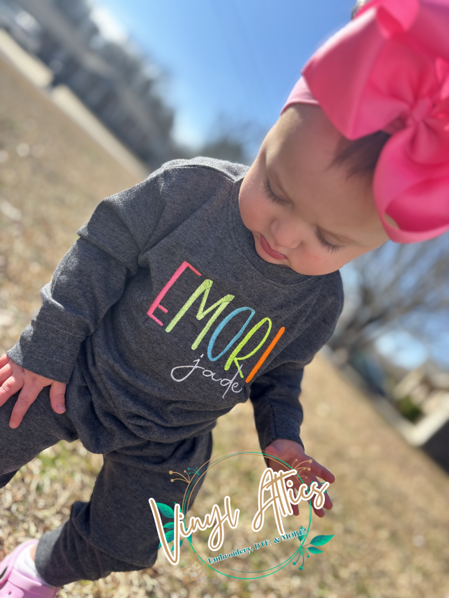 Neon embroidered custom kids name set